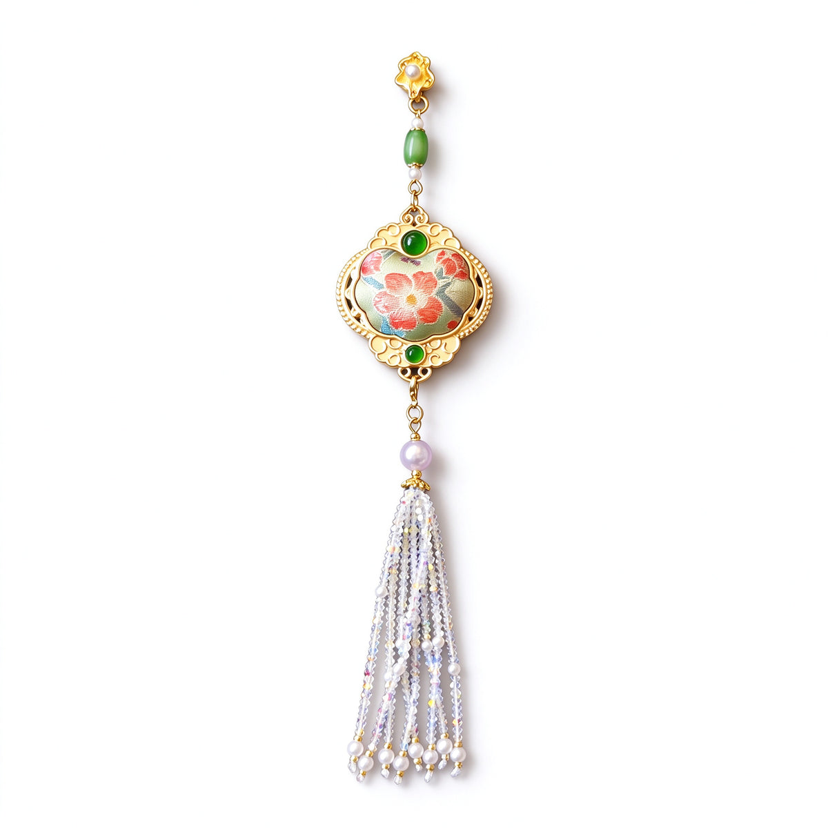 Song Brocade Ruyi Green Gem Press-Fringe Tassel