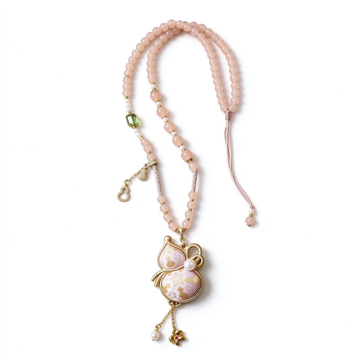 Song Brocade Hulu Pink Jade Bead Necklace